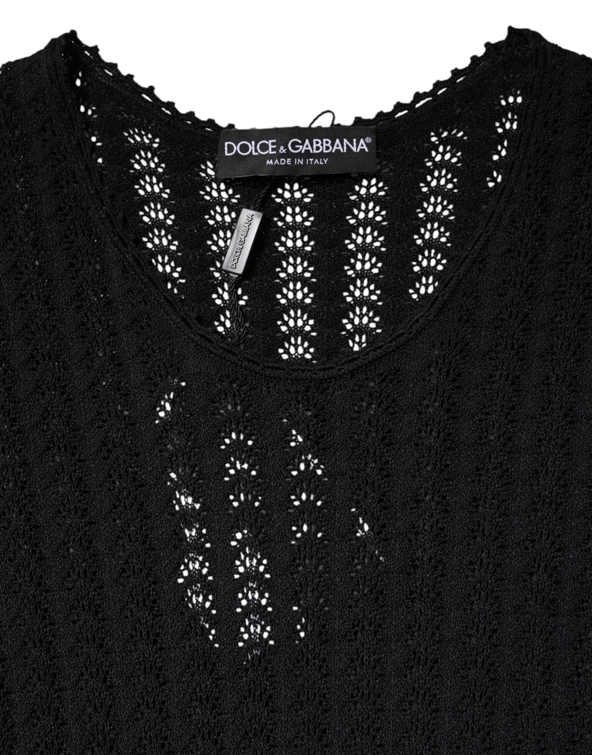 Robe midi noire en cachemire à manches longues de Dolce & Gabbana, coupe en ligne A élégante et sophistiquée.