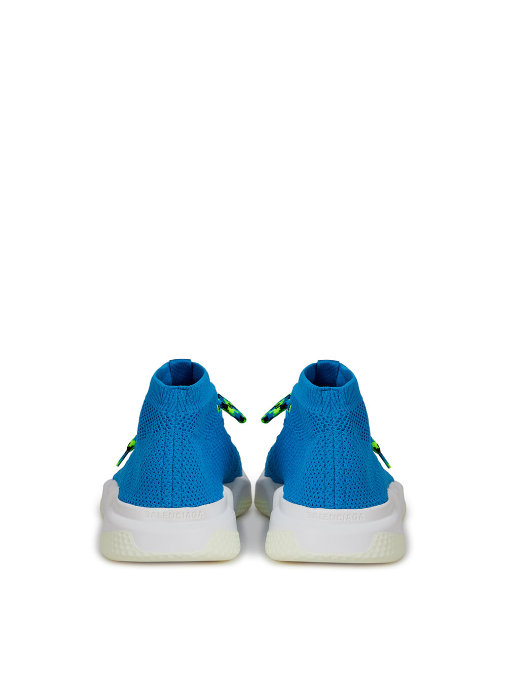 Chaussures de sport Balenciaga en coton bleu avec semelle blanche, style athlétique et moderne.