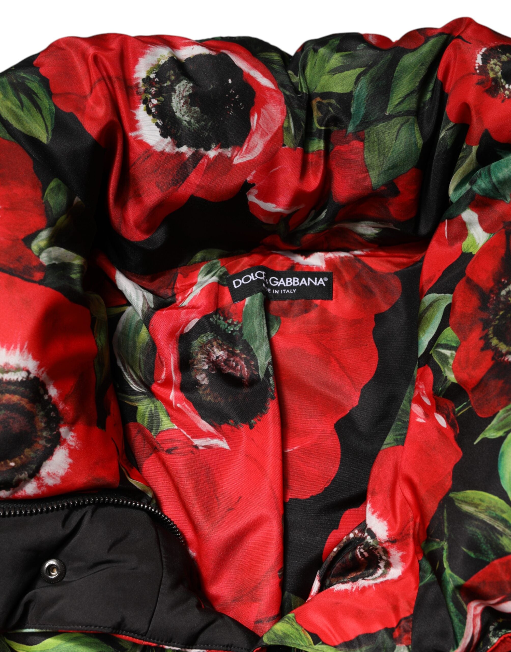 Veste rembourrée Dolce & Gabbana à fleurs multicolores, zip complet, style élégant et tendance.
