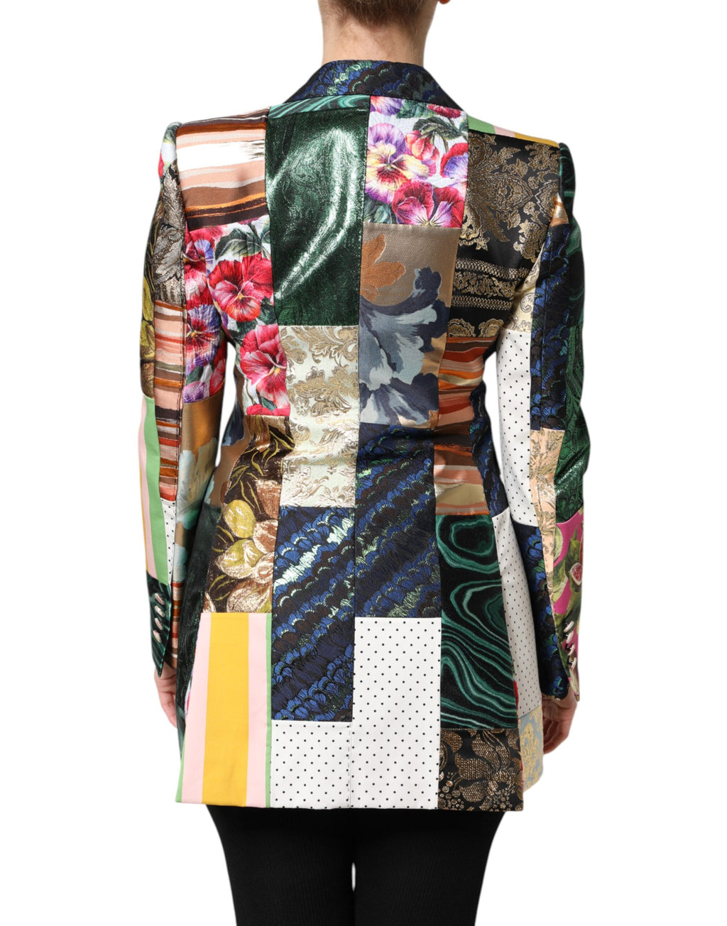 Veste en jacquard Dolce & Gabbana à patchwork floral multicolore, détails sophistiqués et design élégant.