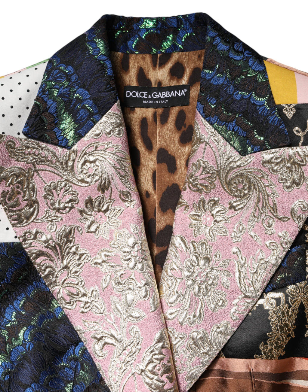 Veste en jacquard à patchwork floral multicolore Dolce & Gabbana, style élégant et coloré avec motifs floraux.