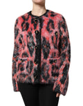 Pull cardigan Dolce & Gabbana en mohair rouge avec boutons, vue de face sur fond blanc.