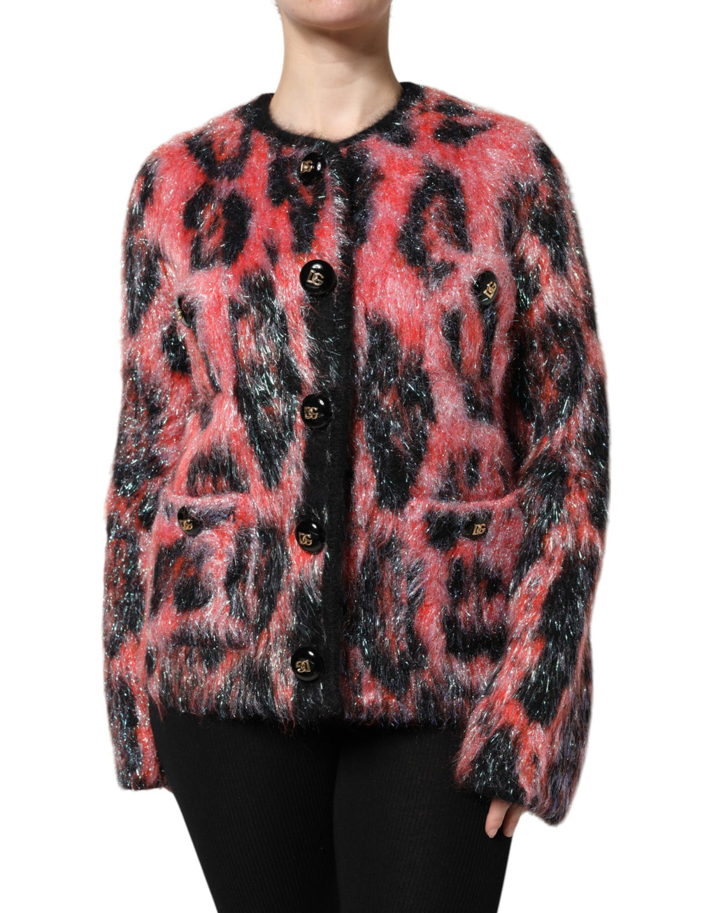 Cardigan Dolce & Gabbana en mohair rouge avec boutons, pull-over élégant en laine et mohair pour femmes.