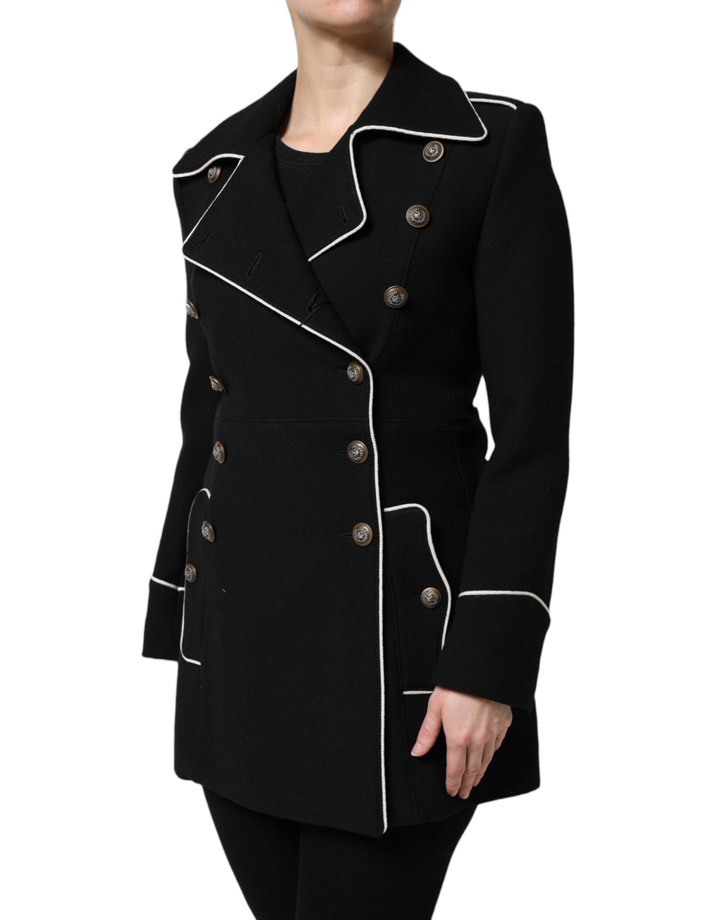 Veste blazer en laine noire Dolce & Gabbana, double boutonnage, coupe élégante et sophistiquée.