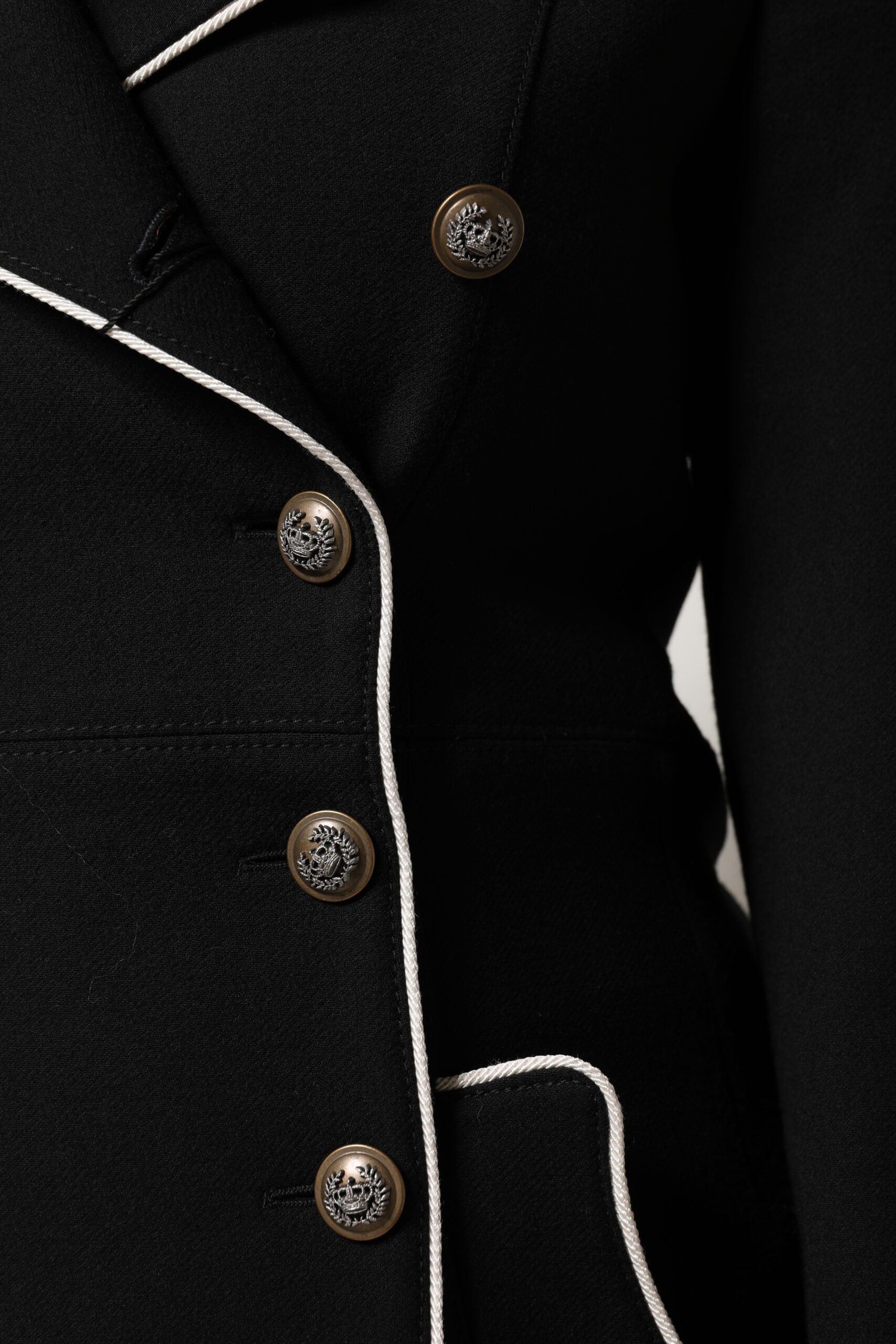 Veste blazer en laine noire Dolce & Gabbana à double boutonnage, élégante et structurée, pour un look sophistiqué.
