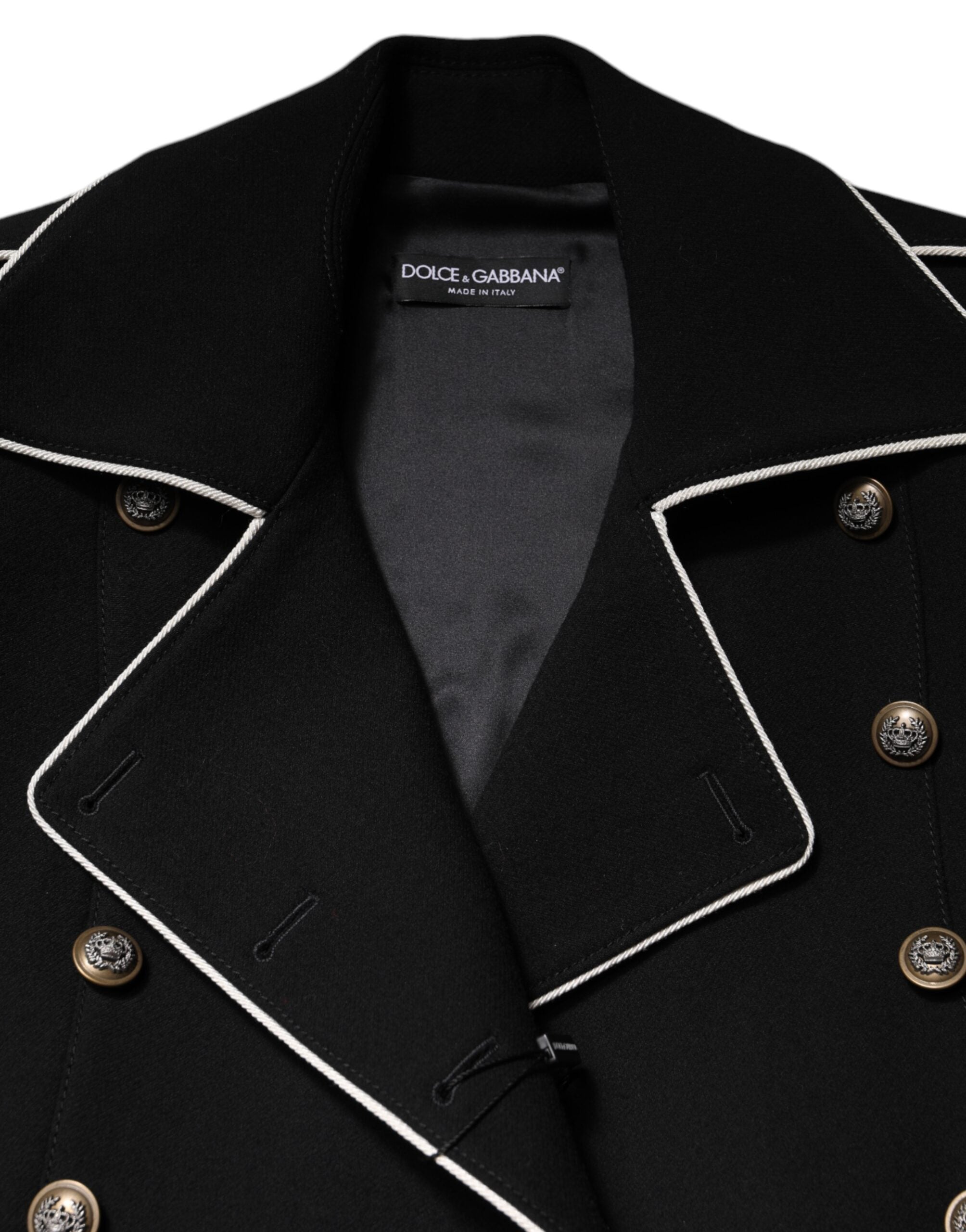 Veste blazer en laine noire Dolce & Gabbana à double boutonnage, élégante et structurée, vue de face.
