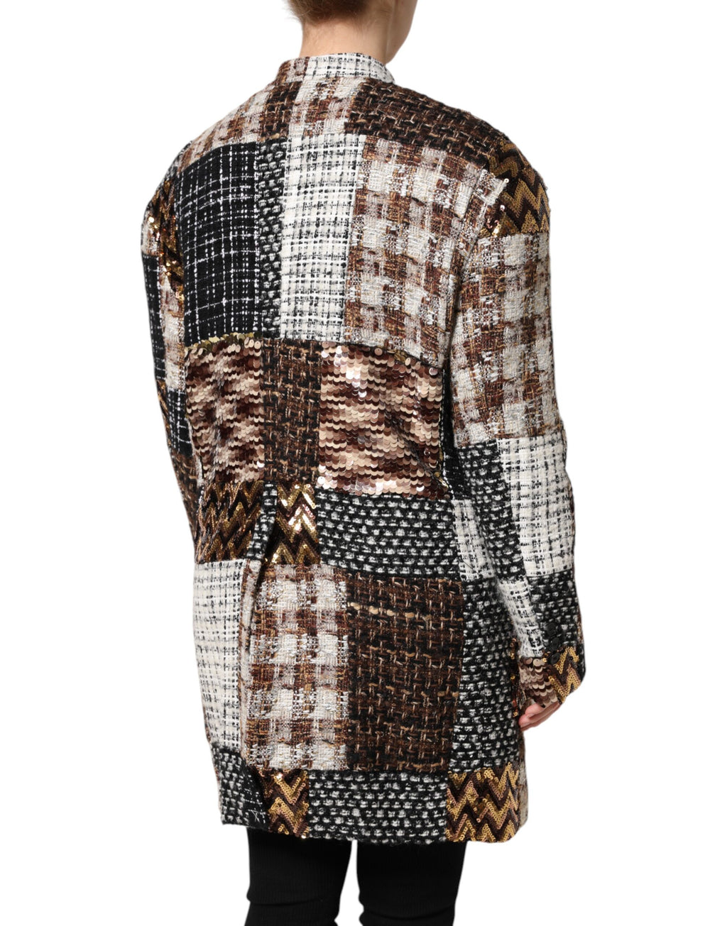 Veste Dolce & Gabbana à patchwork multicolore avec boutons, mode élégante et tendance pour femme.