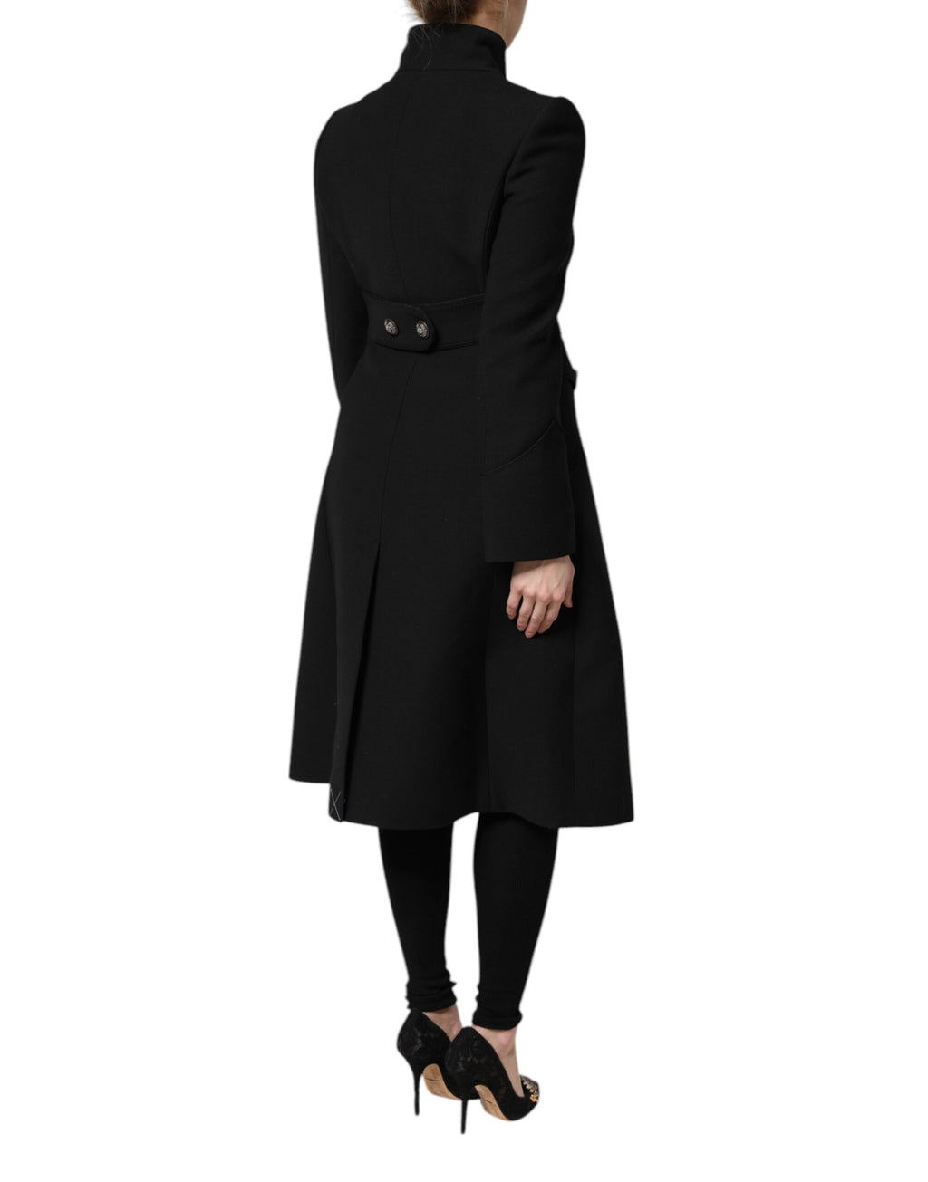 Manteau trench en laine noire pour homme de Dolce & Gabbana, coupe simple et boutonnage croisé.