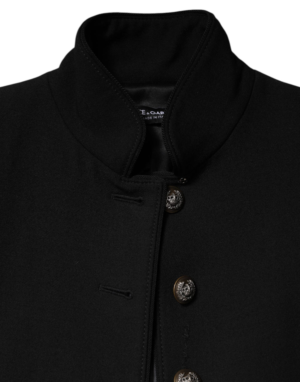 Manteau trench en laine noire à simple boutonnage de Dolce & Gabbana, veste élégante pour femme ou homme.