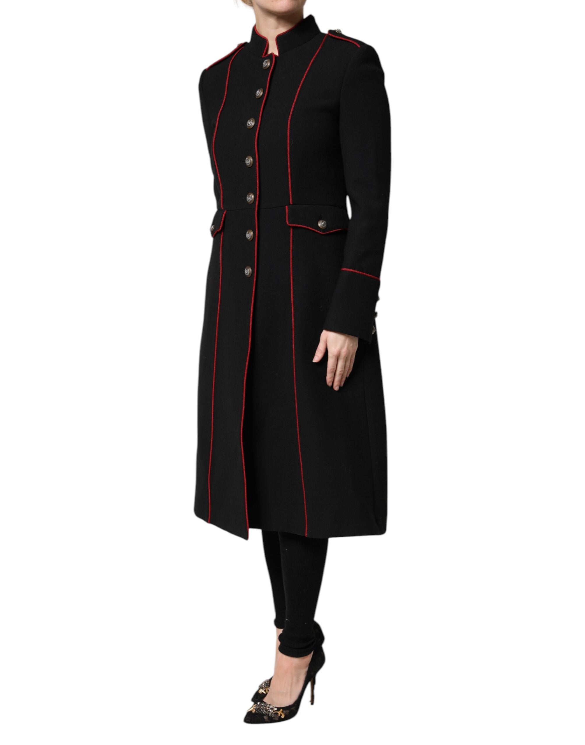 Manteau trench en laine noire à boutonnière simple de Dolce & Gabbana, veste élégante et classique pour l'hiver.