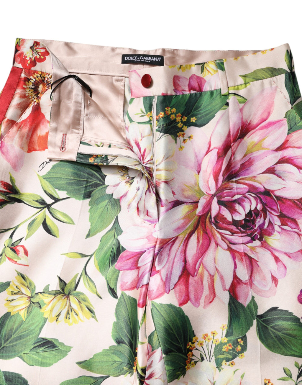 Pantalon Dolce & Gabbana à fleurs multicolores, taille haute, coupe droite, pour femmes, look élégant et tendance.