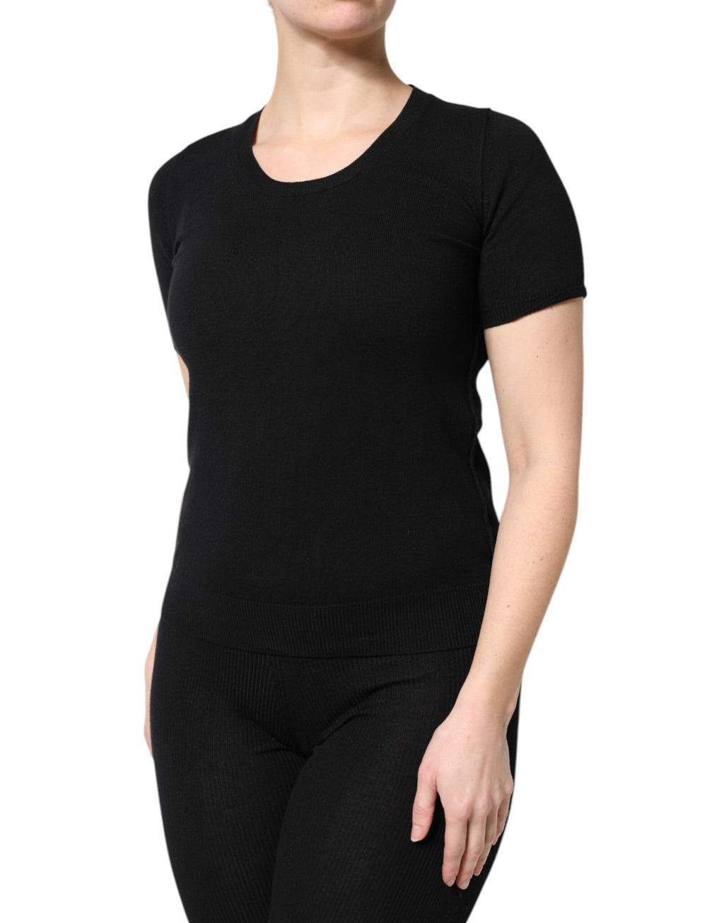T-shirt Dolce & Gabbana en coton noir à col rond et manches courtes, vue de face.