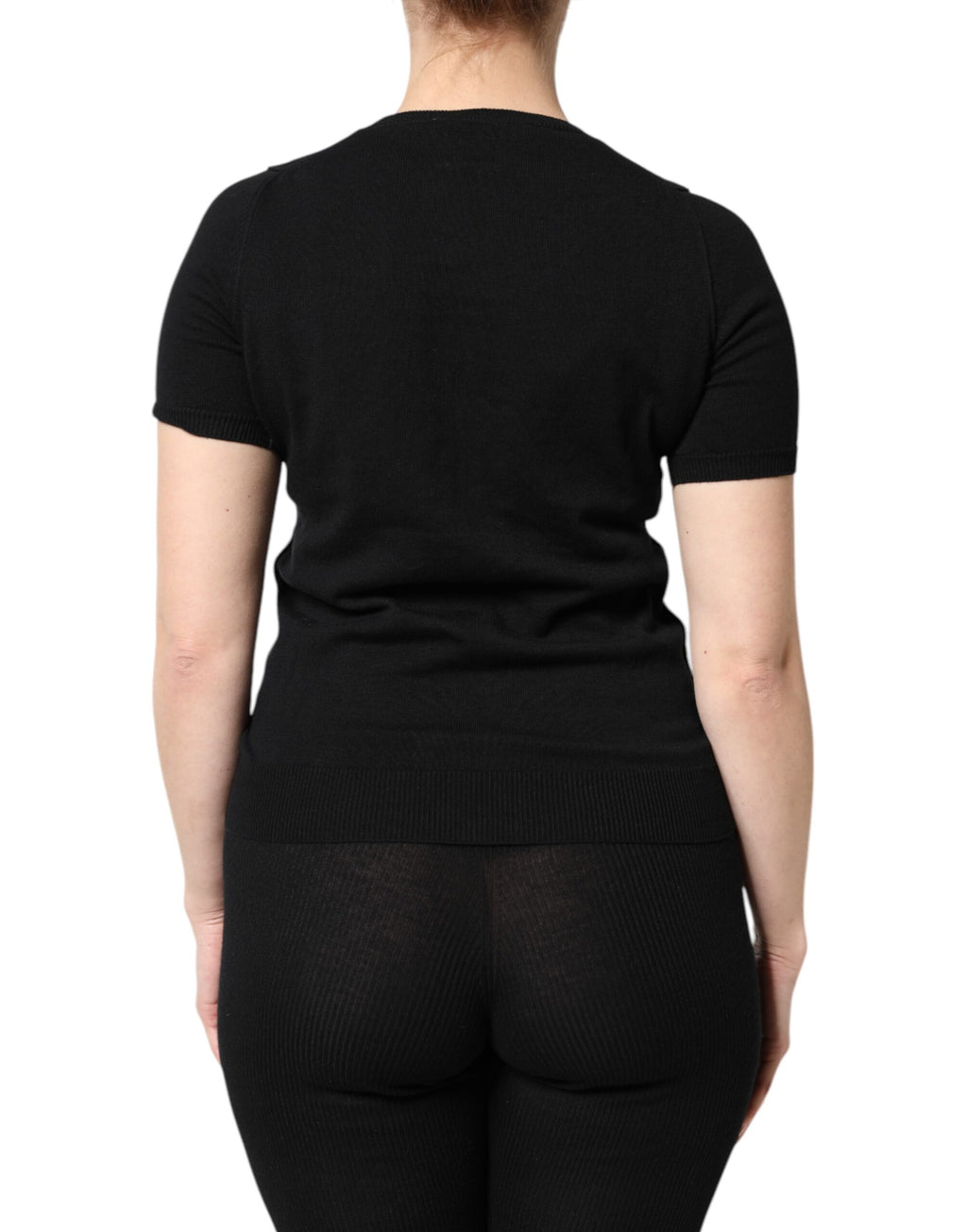 T-shirt Dolce & Gabbana en coton noir à col rond et manches courtes, vue de face.