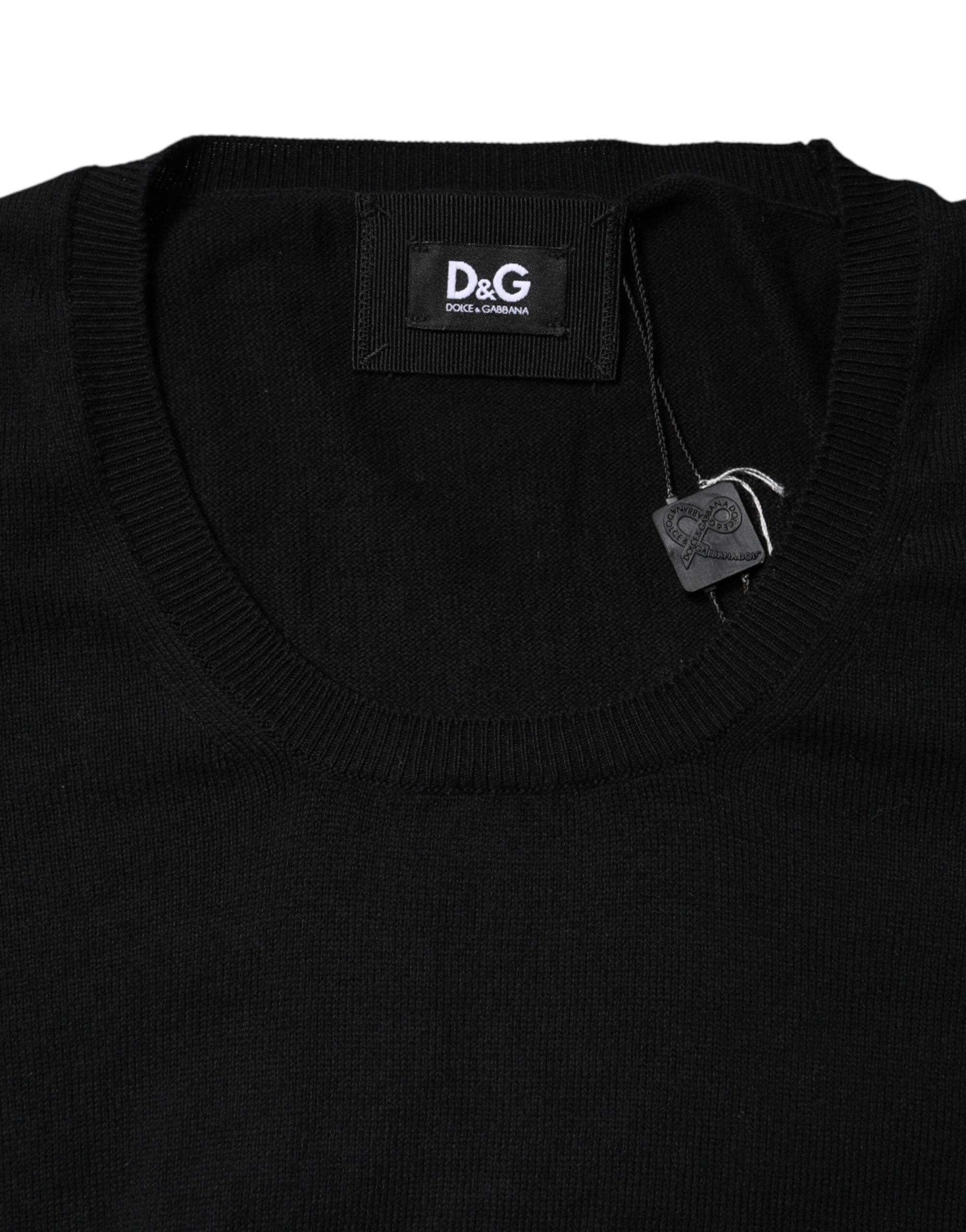 T-shirt manches courtes noir en coton de Dolce & Gabbana avec col rond, vue de face.