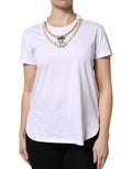 T-shirt blanche Dolce & Gabbana en coton avec chaîne en perles, col rond, style élégant et moderne.