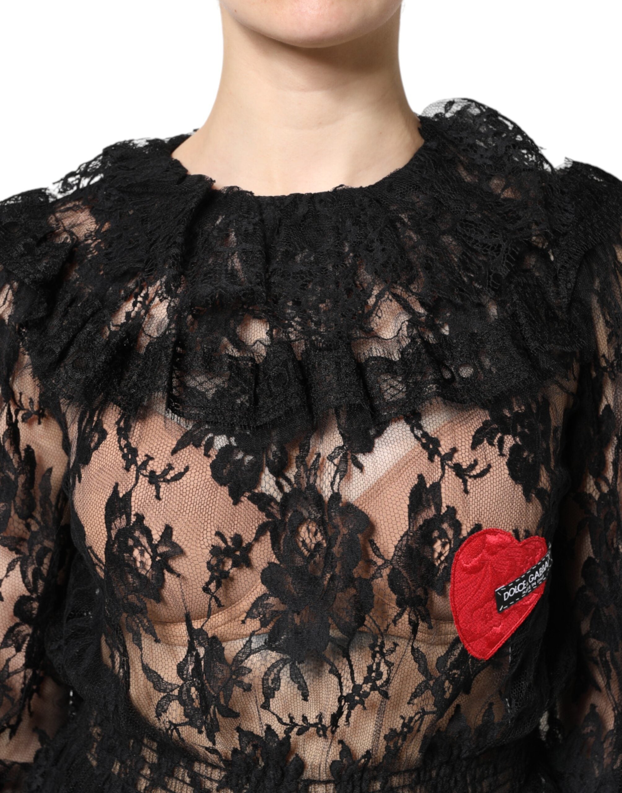 Chemisier pour femme Dolce & Gabbana en coton noir avec dentelle florale, élégant et féminin.