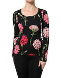 Blouse à manches longues noire à fleurs Dolce & Gabbana pour femme, détail floral élégant visible sur l'image.