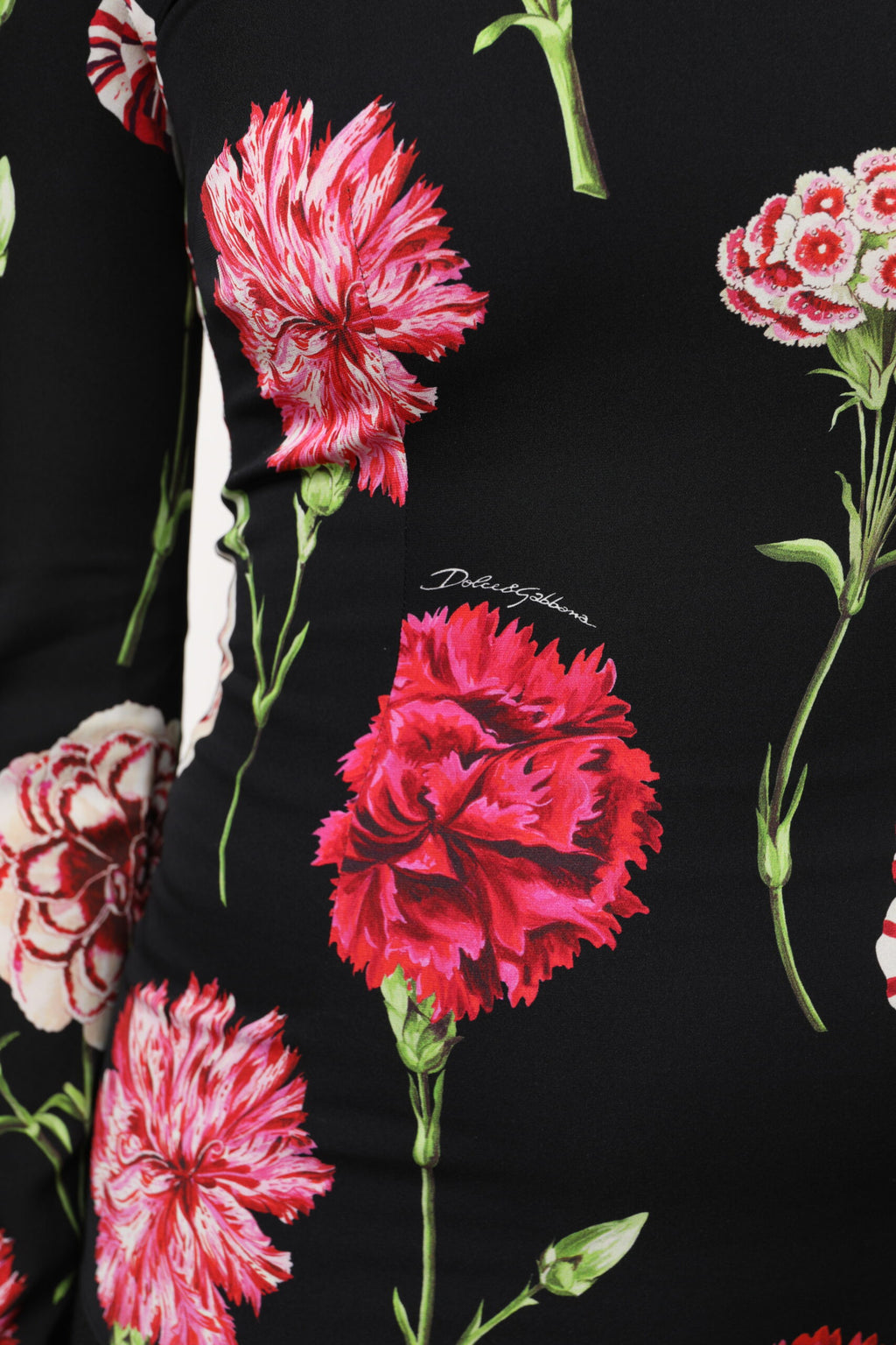Chemise noire à manches longues Dolce & Gabbana avec motif floral pour femme, vue de face.