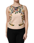Débardeur sans manches beige Dolce & Gabbana avec broderie florale délicate et détails élégants.