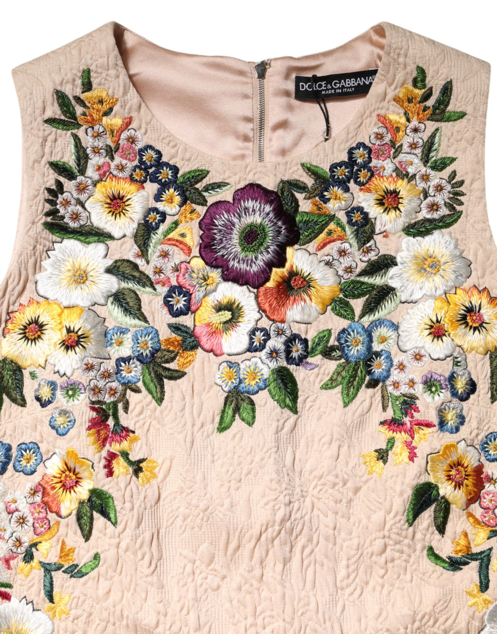 Débardeur sans manches Dolce & Gabbana beige avec broderie florale et détails élégants, parfait pour un style sophistiqué.