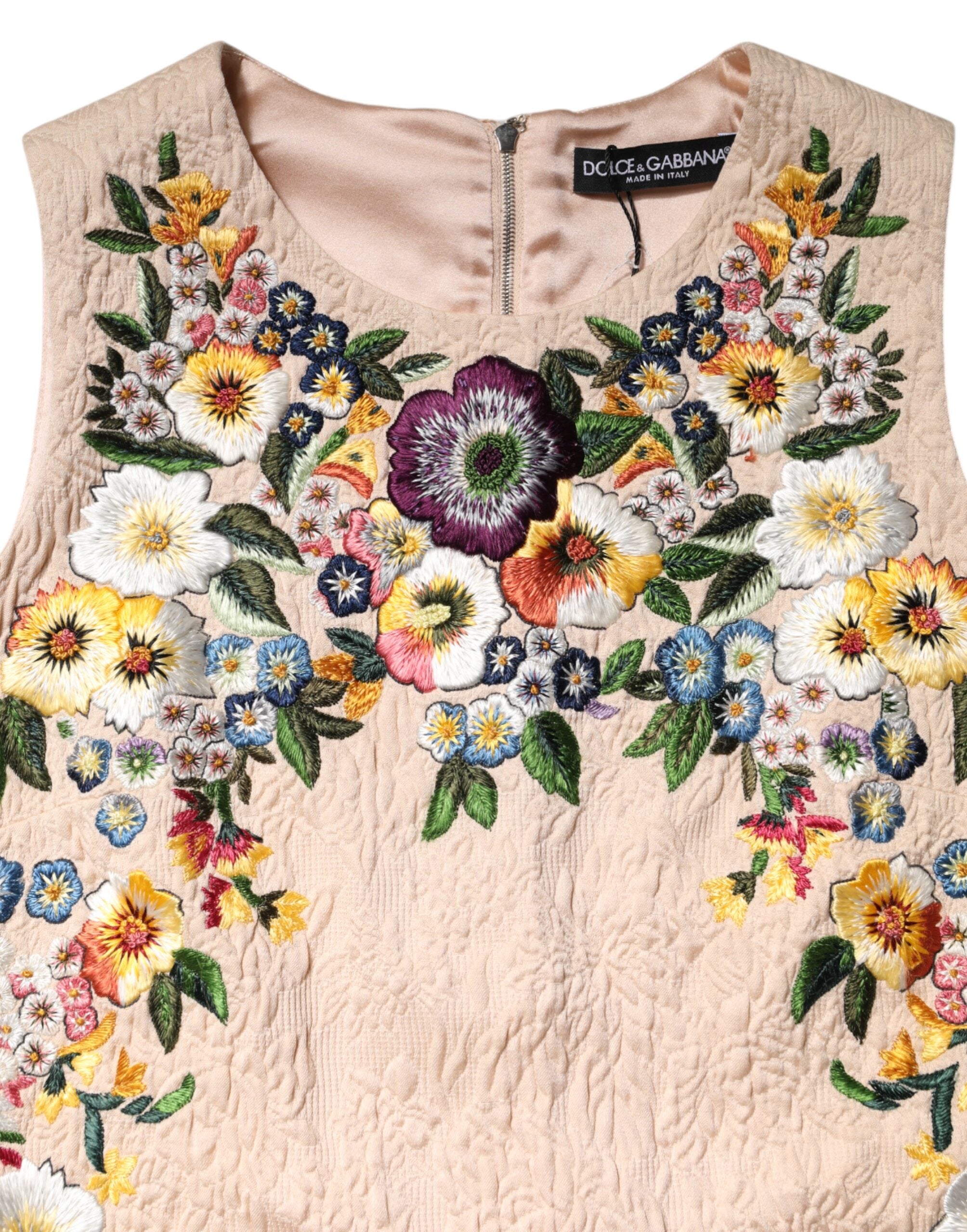 Débardeur sans manches Dolce & Gabbana beige avec broderie florale et détails élégants, parfait pour un style sophistiqué.