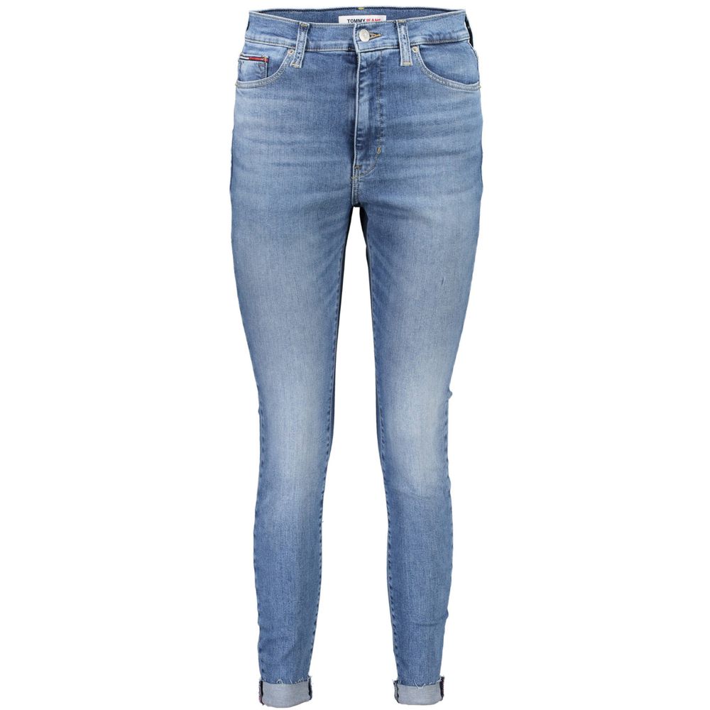 Jean skinny pour femmes Tommy Hilfiger en coton bleu azur, ajusté et tendance, idéal pour un style décontracté.