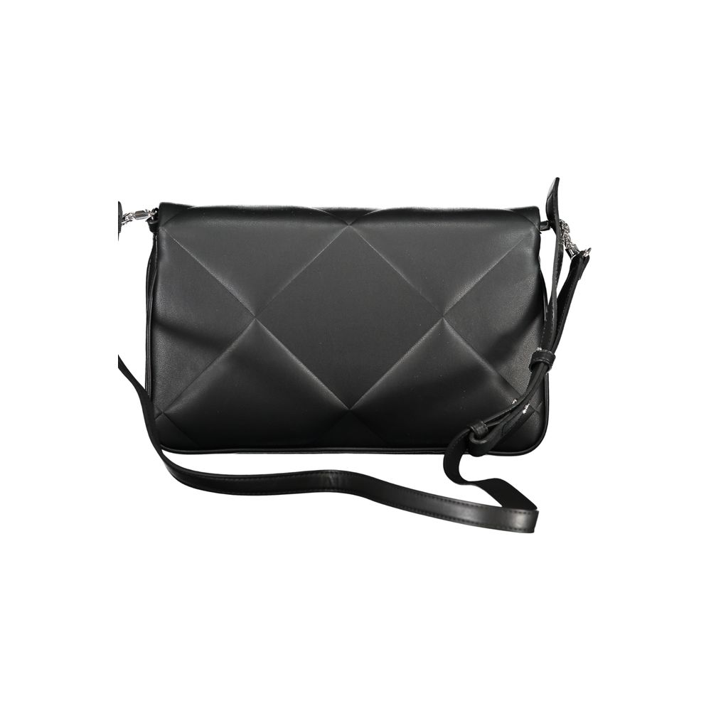 Sac à main noir en polyuréthane pour femmes de la marque Calvin Klein, avec poignées et design élégant.