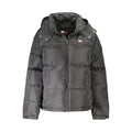 Veste en polyester noire pour femmes Tommy Hilfiger avec capuche amovible, mode décontractée et pratique.