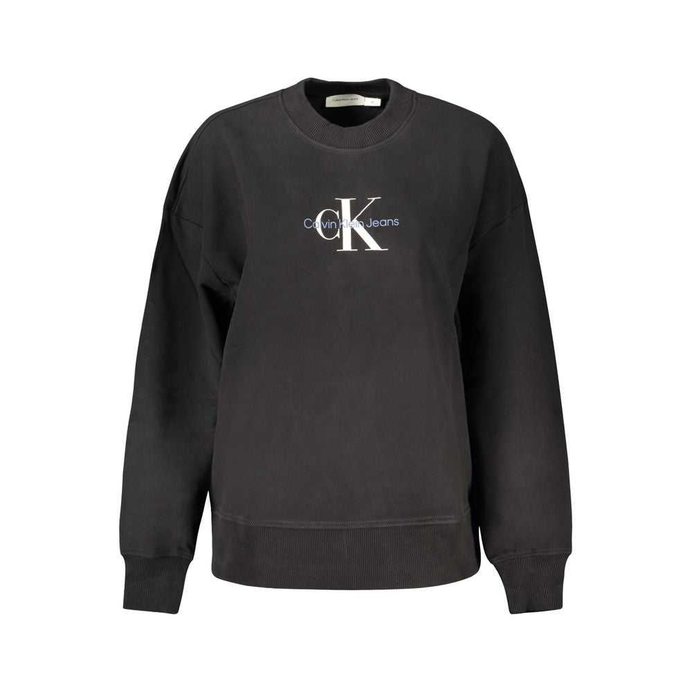 Pull pour femmes en coton noir de la marque Calvin Klein, avec col rond et style épuré visible sur l'image.