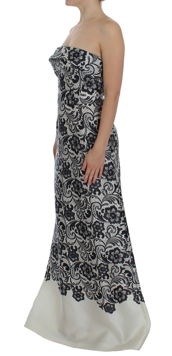 Robe longue en dentelle florale blanche en soie de Dolce & Gabbana, corset élégant et maxi pour occasion spéciale.