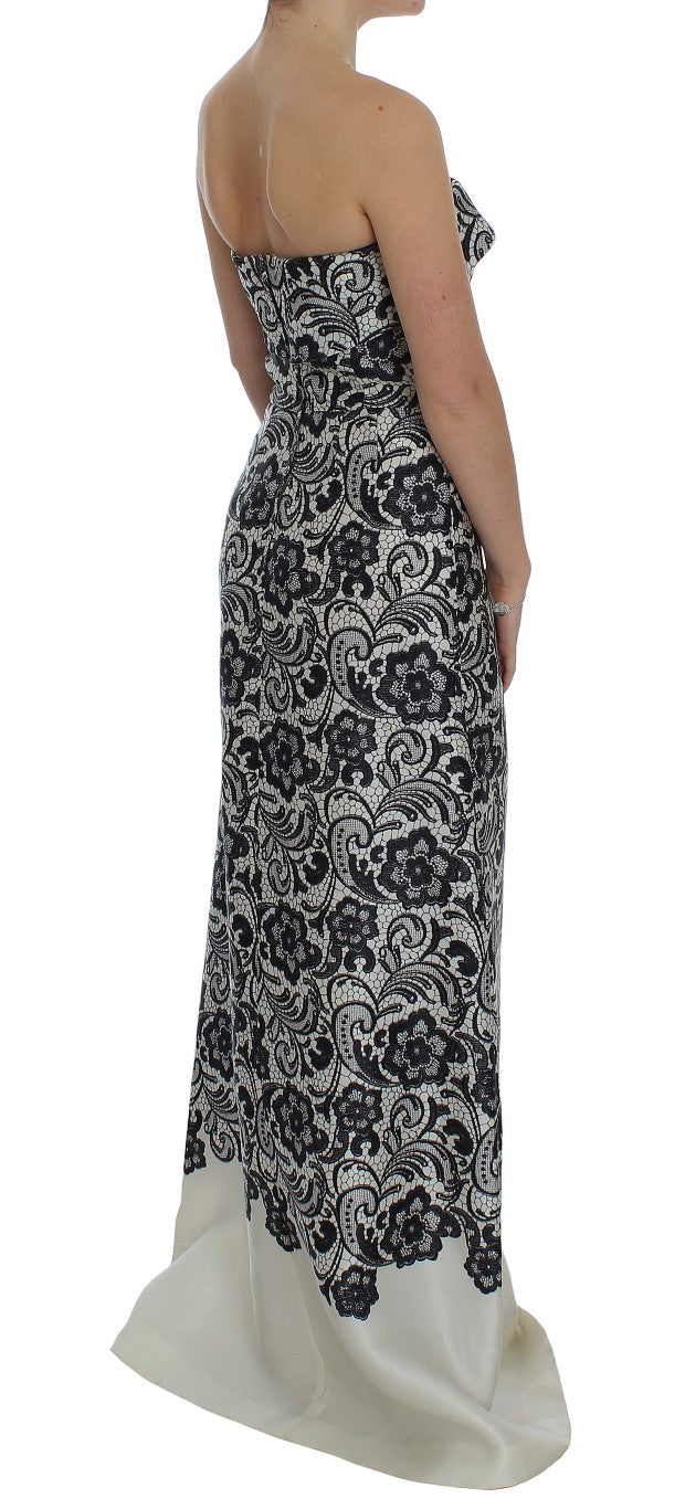 Corset maxi en soie Dolce & Gabbana blanc à fleurs en dentelle, élégant vêtement de soirée pour femme.