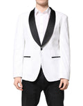 Veste blazer blanche en nylon Dolce & Gabbana, coupe simple et élégante avec boutons devant, vue de face.