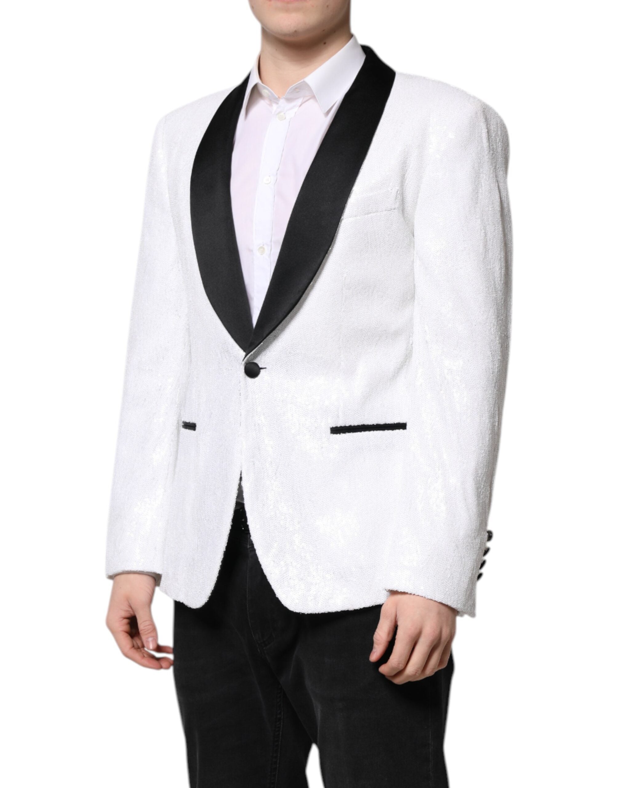 Manteau blazer blanc en nylon à un seul boutonnage de Dolce & Gabbana, élégant et moderne, avec col classique.