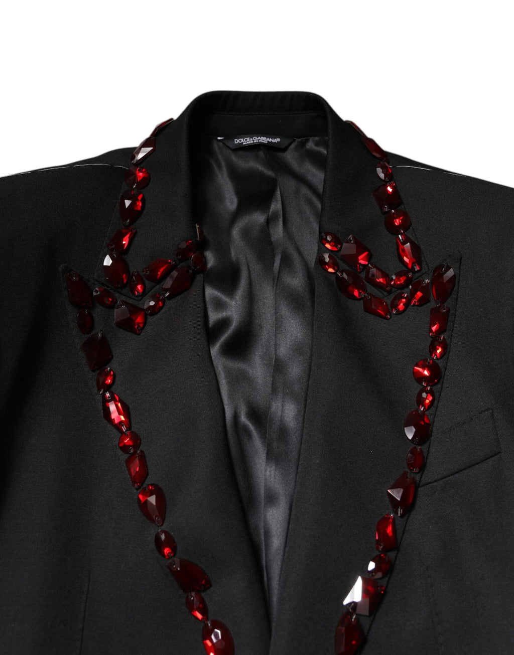 Veste blazer Dolce & Gabbana Sicilia noire ornée de cristaux, élégante et sophistiquée, visible avec détails en cristaux.