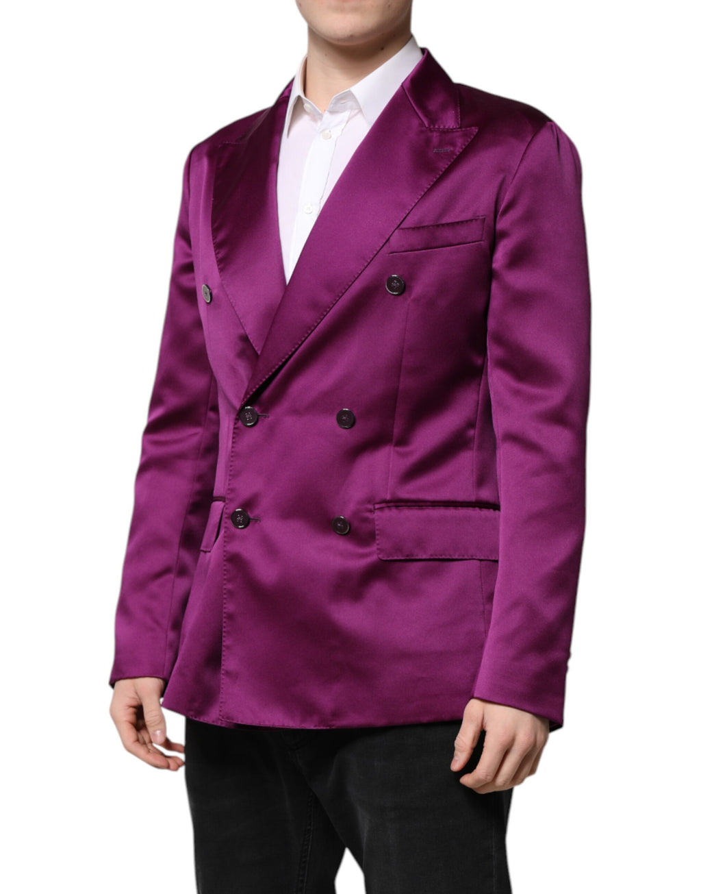 Costume homme double boutonnage Dolce & Gabbana violet, veste blazer élégante avec détails sophistiqués.
