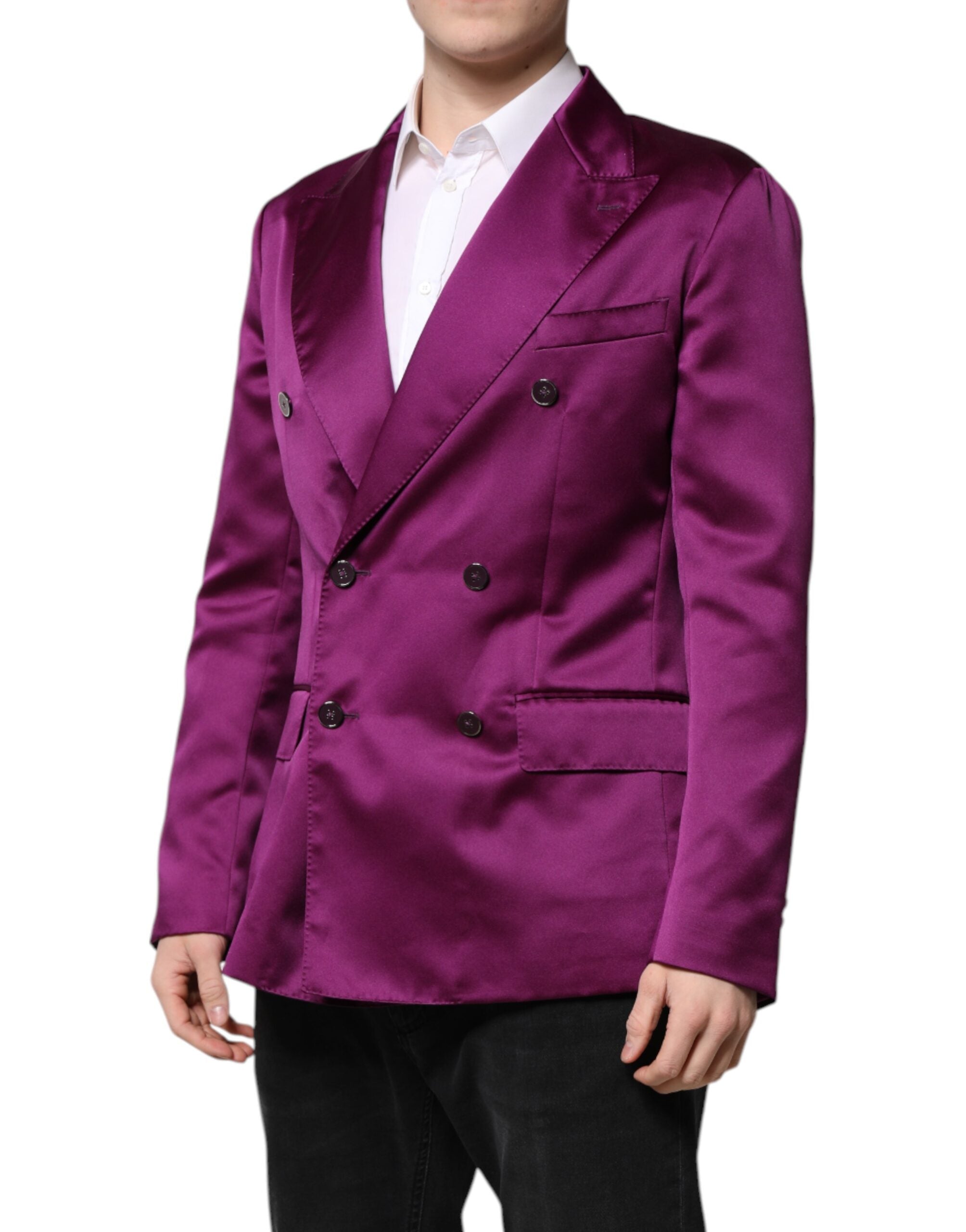 Costume homme double boutonnage Dolce & Gabbana violet, veste blazer élégante avec détails sophistiqués.
