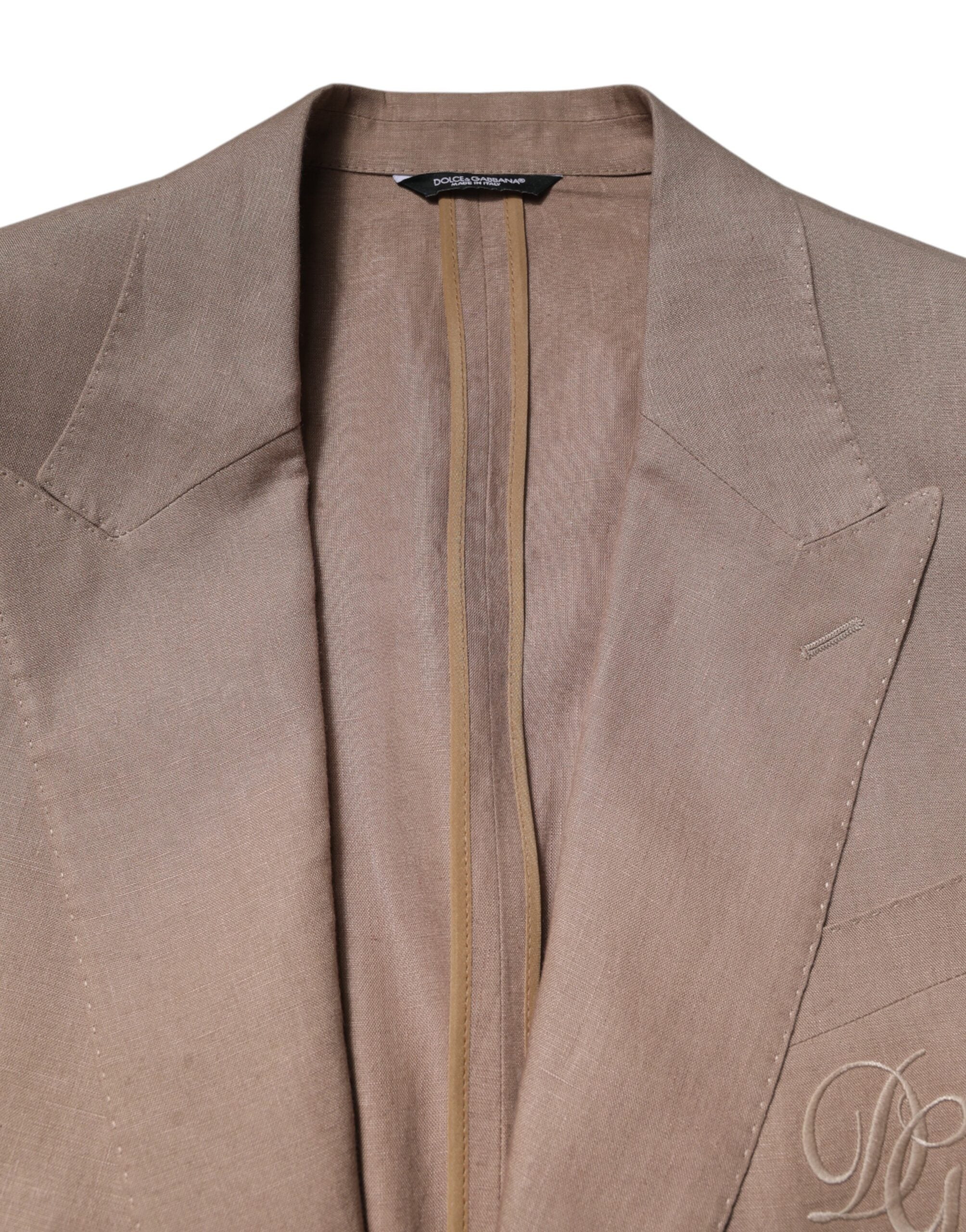 Manteau beige Dolce & Gabbana TAORMINA à simple boutonnage, blazer élégant pour femmes, vue de face.