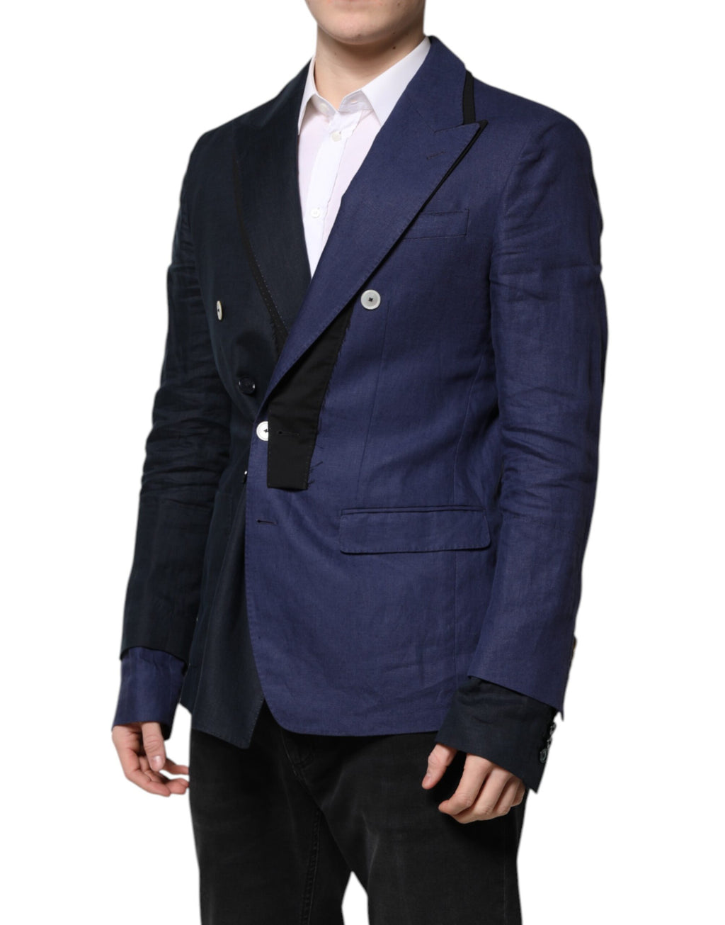 Costume blazer pour homme Dolce & Gabbana en bleu marine, coupe à double boutonnage et style élégant.