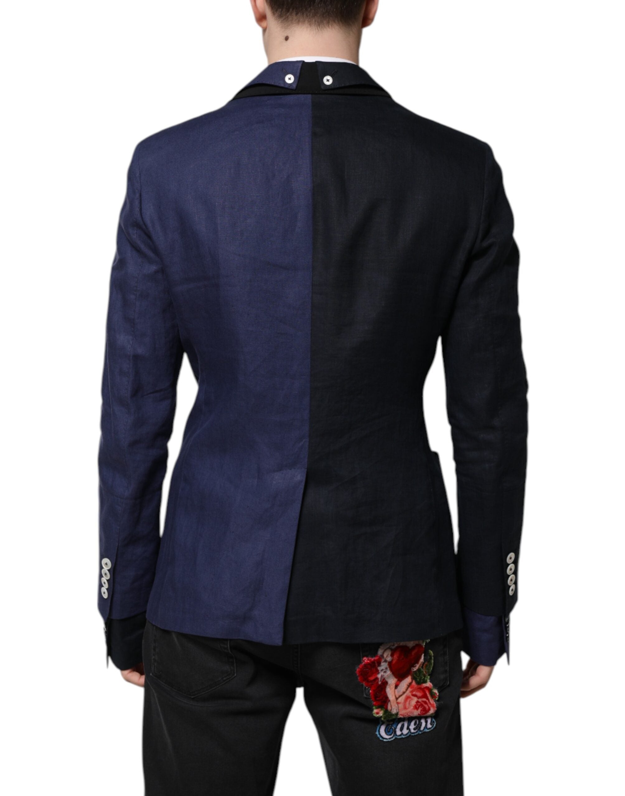 Costume blazer bleu marine Dolce & Gabbana à double boutonnage, élégant et ajusté, en tissu fin pour homme.