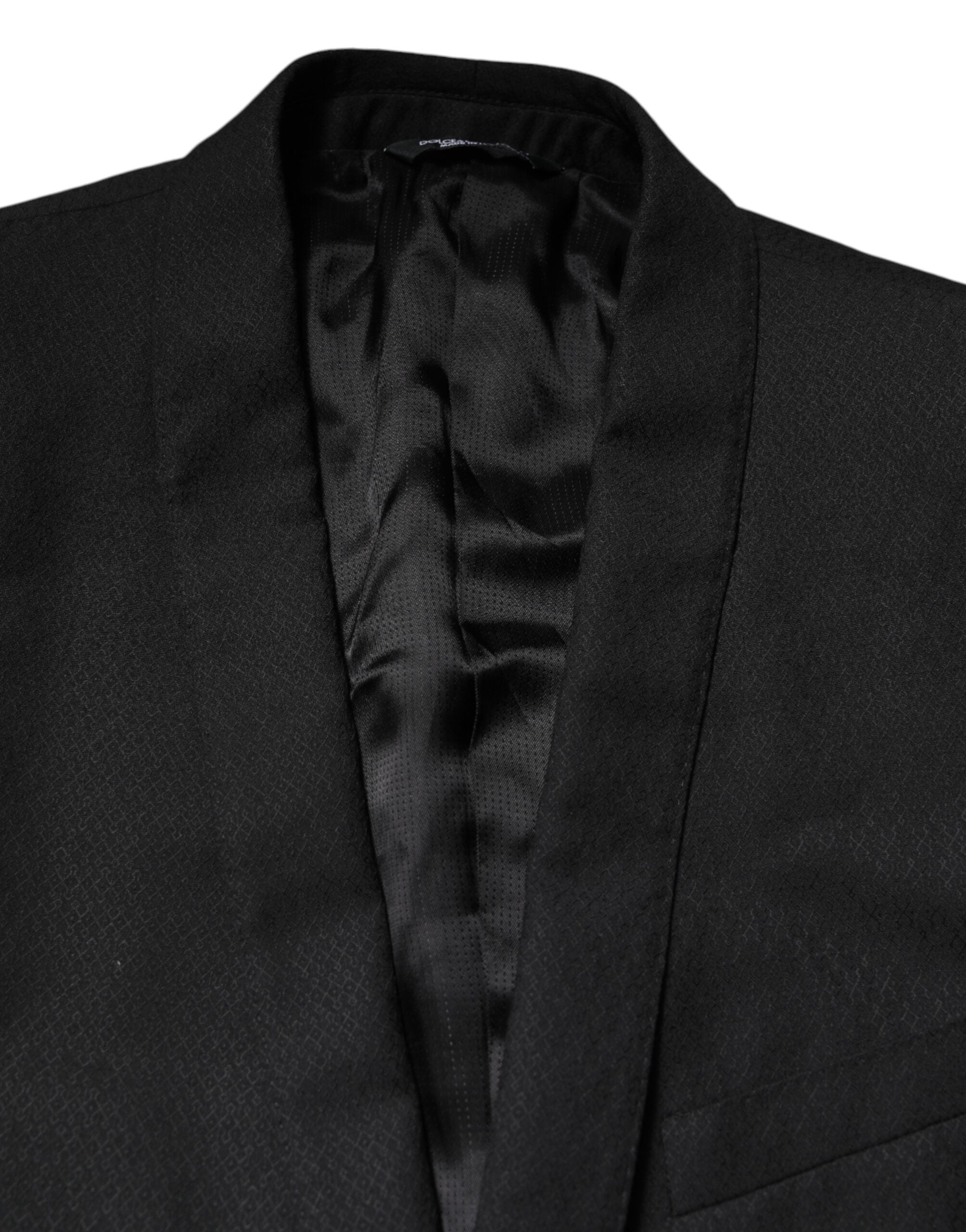 Veste blazer Dolce & Gabbana noire à un bouton, à double boutonnage, en tissu élégant, vue de face.