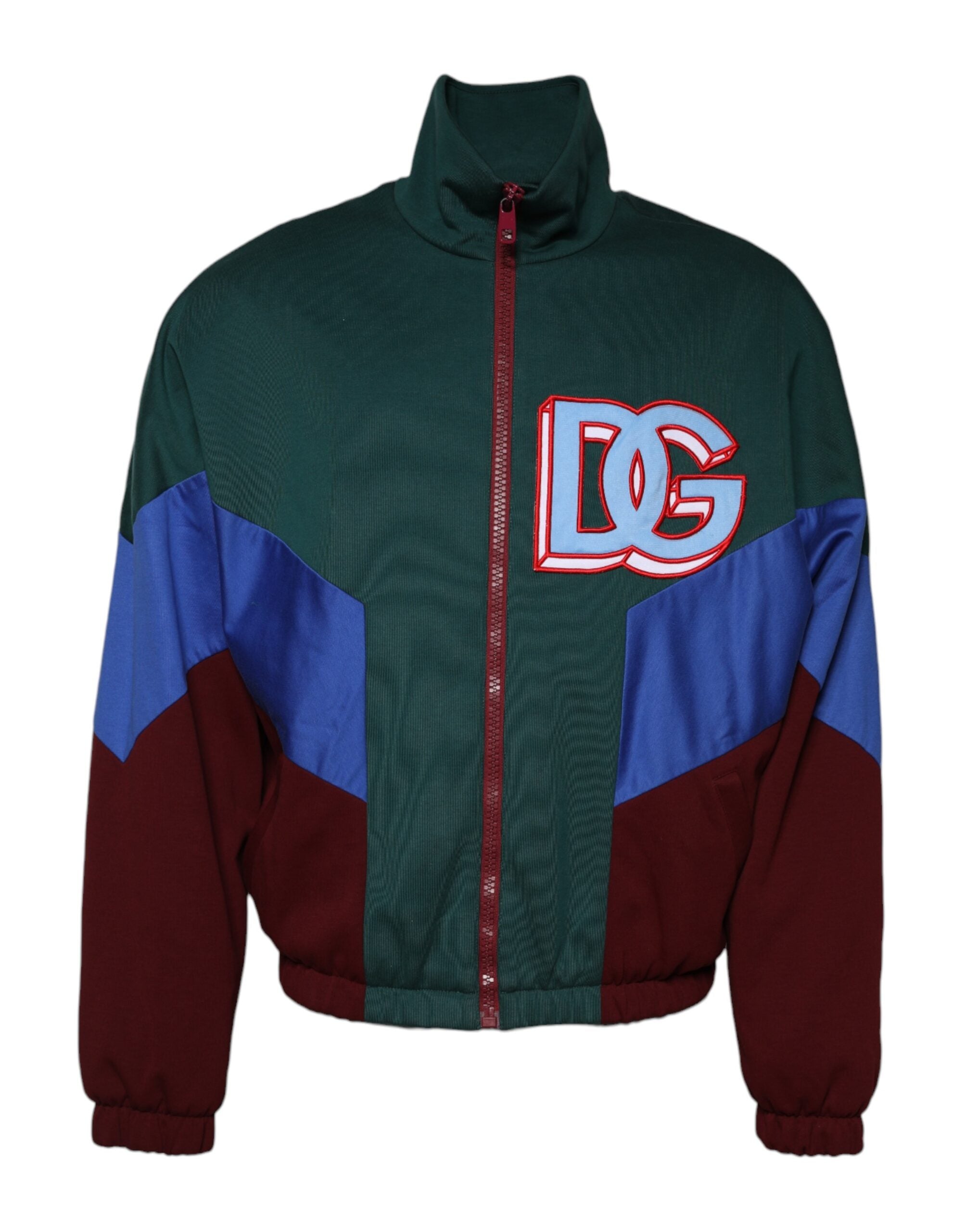 Veste en coton multicolore avec logo Dolce & Gabbana à fermeture éclair complète, style moderne et élégant.