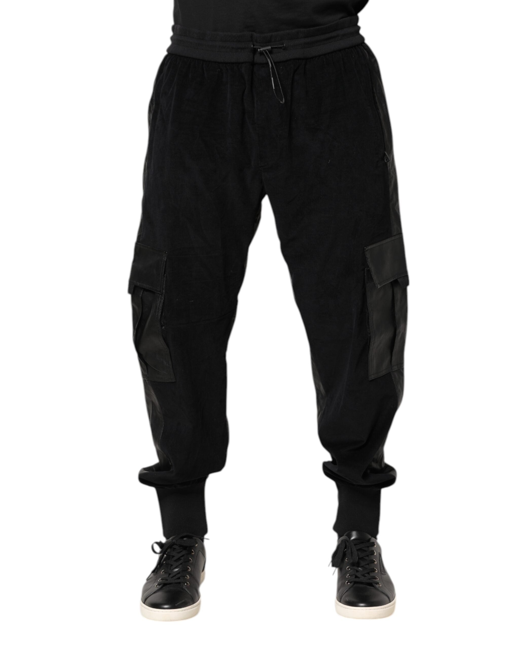 Pantalons joggers cargo en coton noir de Dolce & Gabbana, style décontracté avec poches latérales et taille élastique.