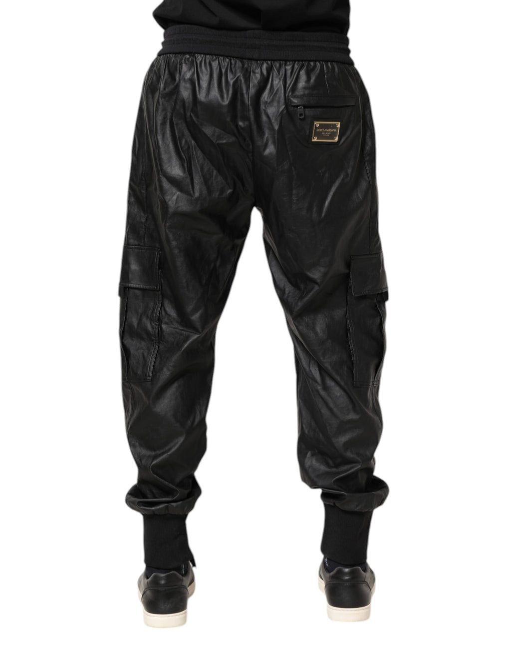 Pantalon cargo jogger en coton noir de Dolce & Gabbana, pantalon décontracté avec poches latérales et taille élastique.