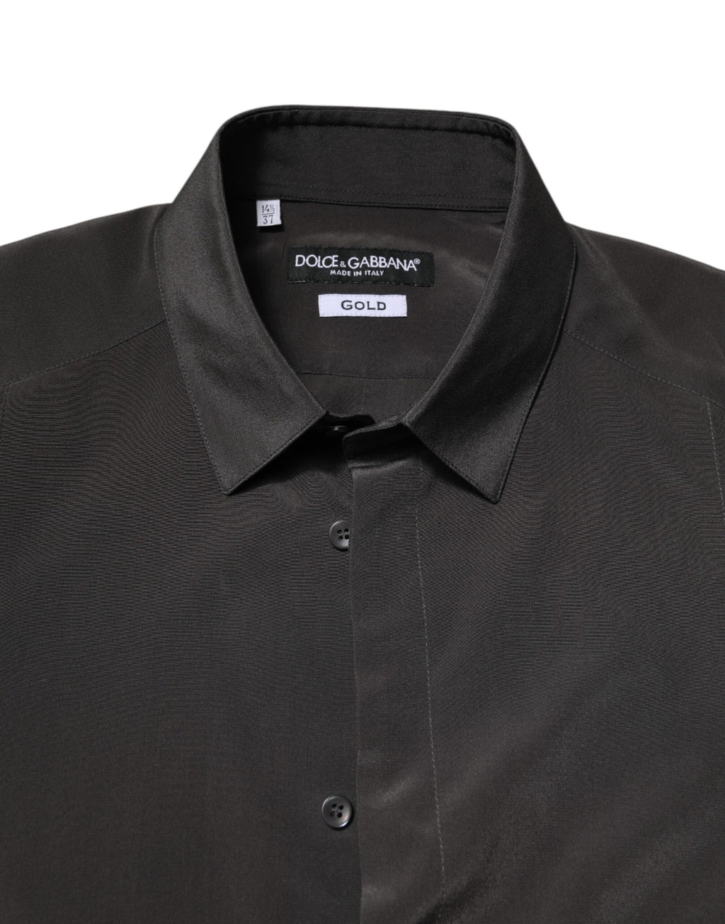 Chemise de costume en soie gris foncé avec détails dorés de Dolce & Gabbana, vêtement formel pour femme.