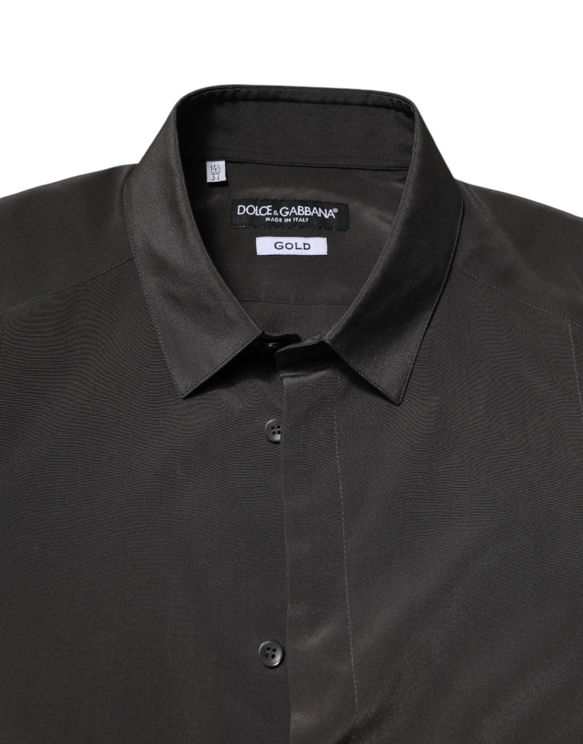 Chemise de costume en soie gris foncé avec détails dorés de Dolce & Gabbana, vêtement formel pour femme.