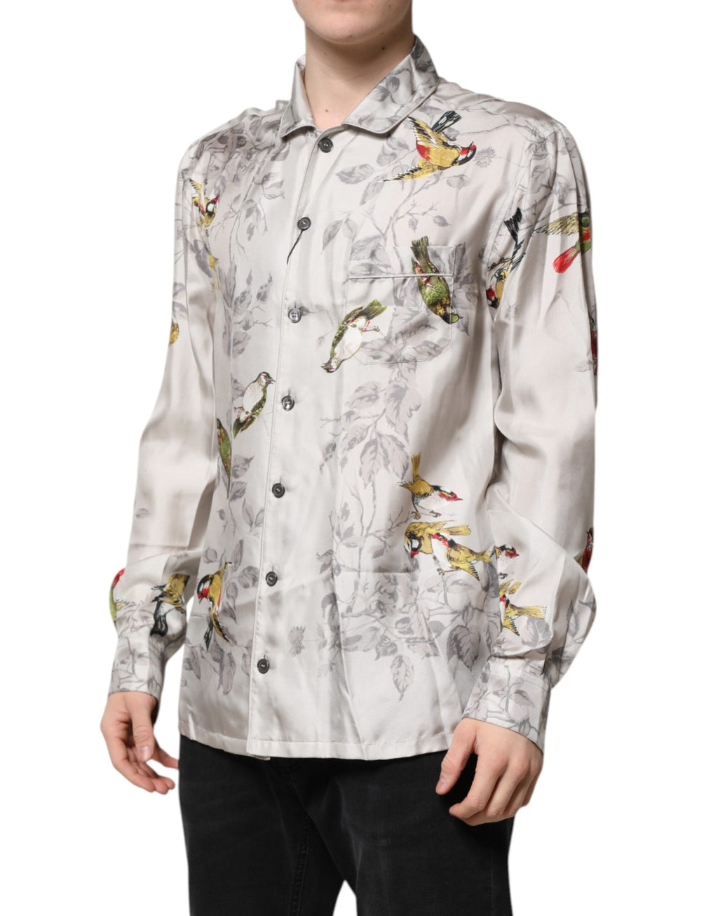 Chemise à manches longues Dolce & Gabbana en soie multicolore avec imprimé et boutons.