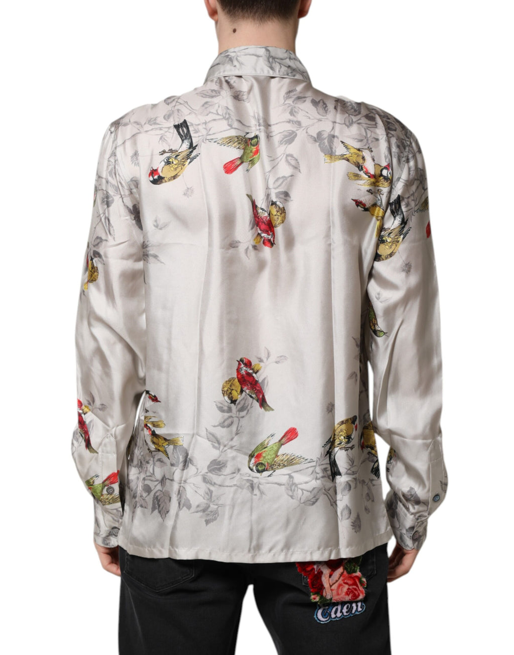 Chemise Dolce & Gabbana en soie multicolore à imprimé à boutons, vue de face.