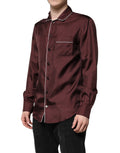 Chemise longue en soie bordeaux à pois Dolce & Gabbana avec manches longues et col classique, élégante et raffinée.
