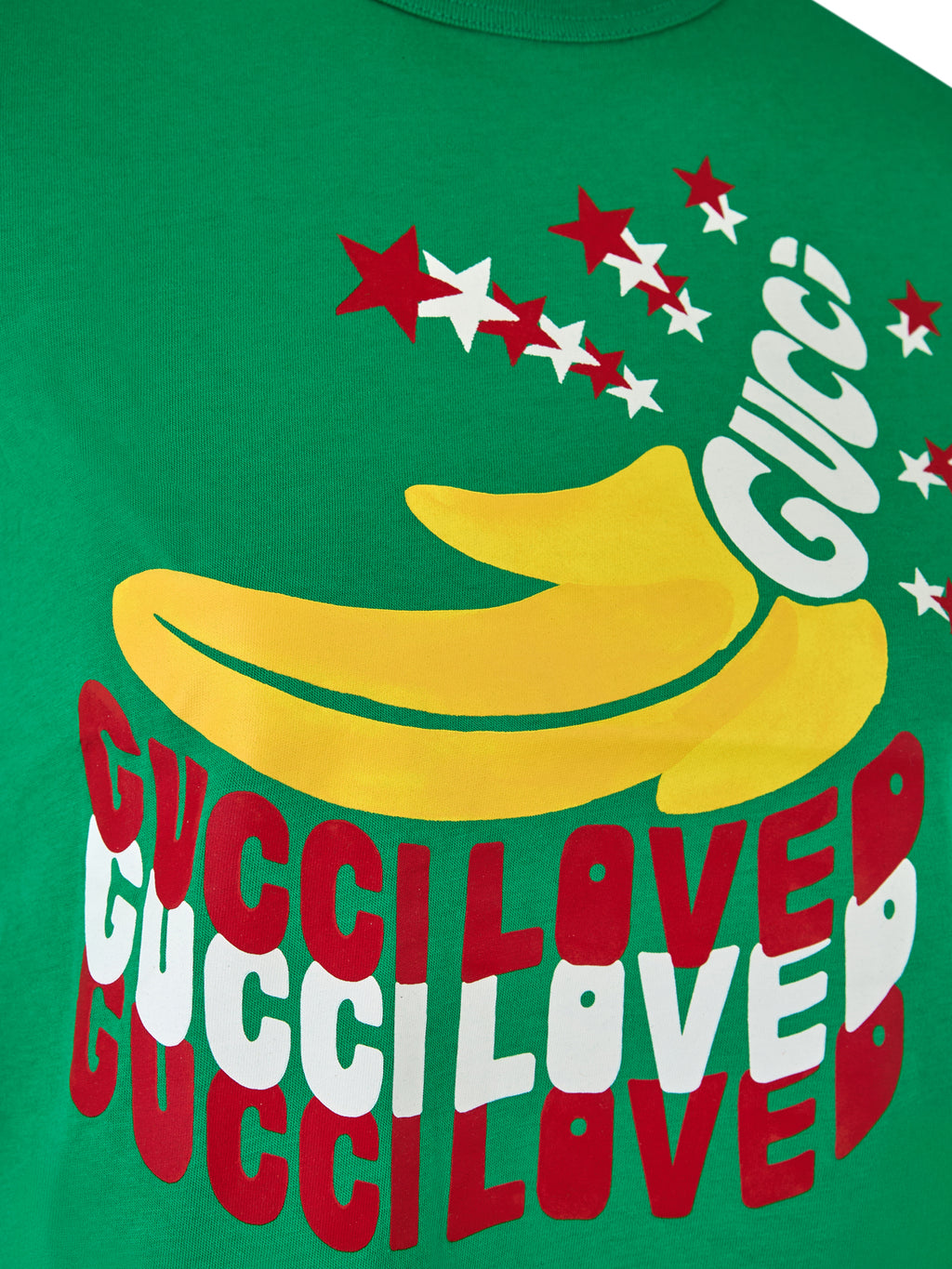 T-shirt en coton vert Gucci avec logo de marque, manches courtes et coupe classique, vue de face.