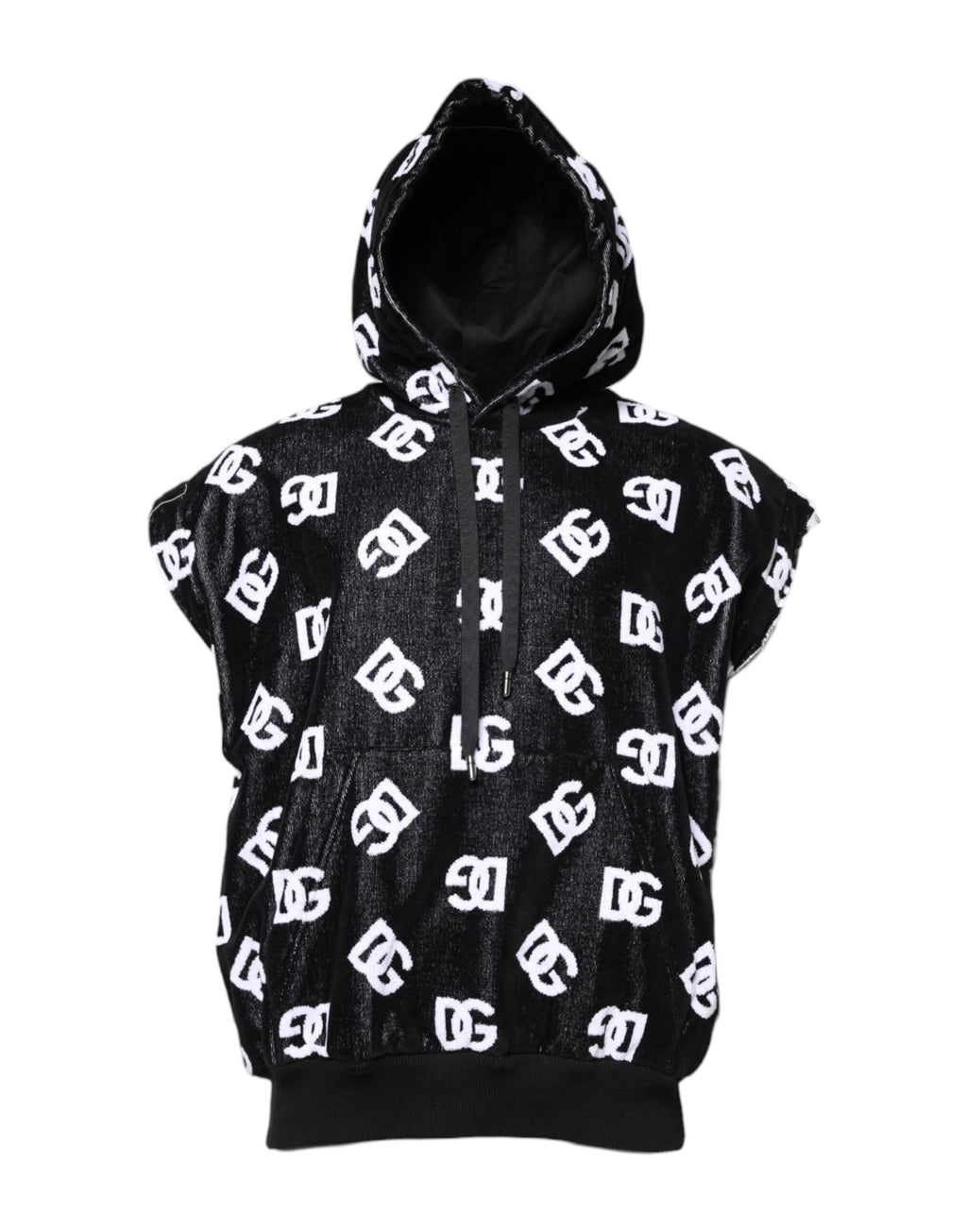 Pull sans manches à capuche en coton noir Dolce & Gabbana, sweat-shirt sans manches avec logo DG visible.
